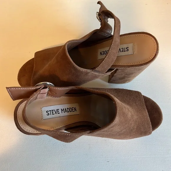 Steve Madden Carter Slingback Suede Camel Chunky Sandal Heel Size 5.5 - Picture 10 of 11